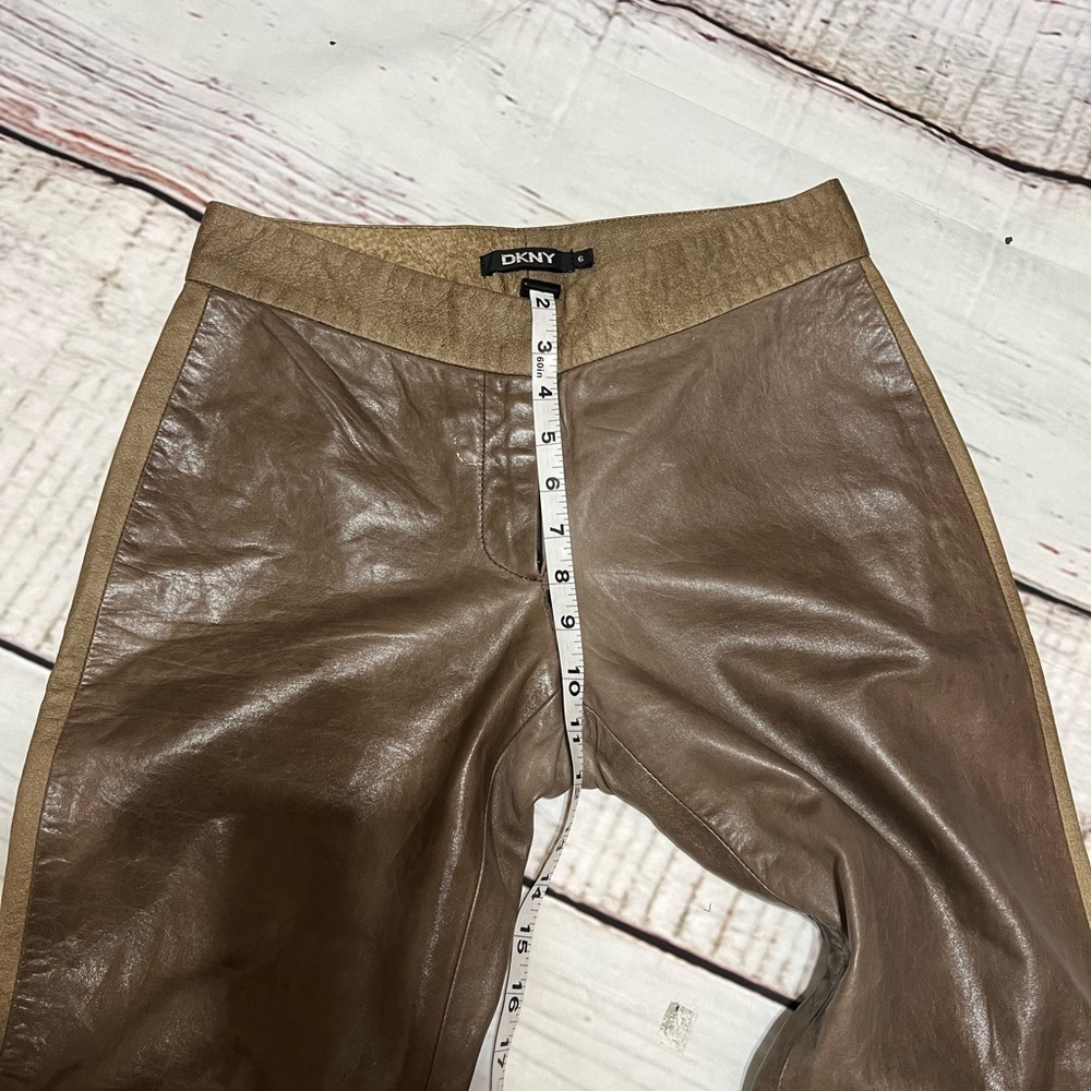 DKNY women’s 100% leather boot cut tuxedo trim pants size 6 Brown Vintage Y2K - Picture 11 of 16